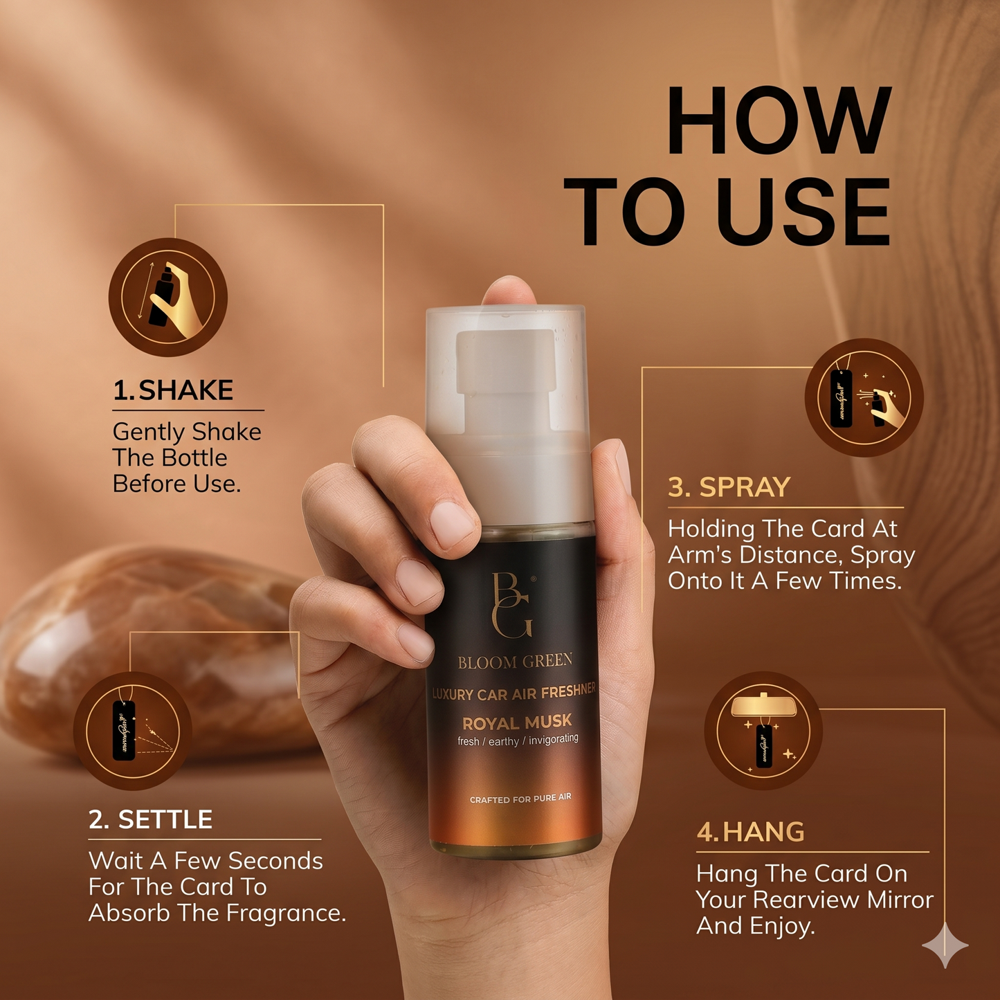Royal Musk Car Spray 60ml – Luxury Musk Car Perfume Spray | Long Lasting Premium Car Air Freshener by Bloom Green