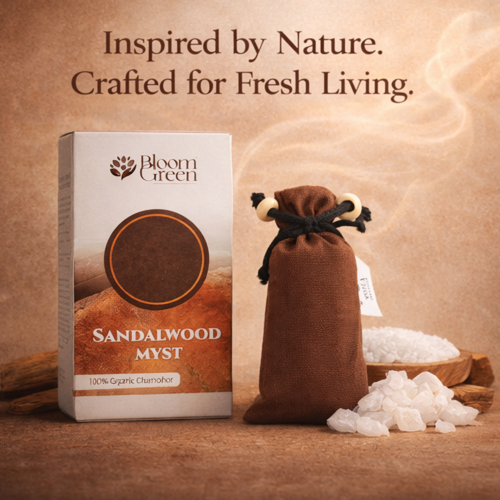 Sandalwood Camphor Cone 60gm – Natural Camphor Air Freshener Cones with Sacred Sandalwood Aroma | Long Lasting Home & Prayer Room Freshener by Bloom Green