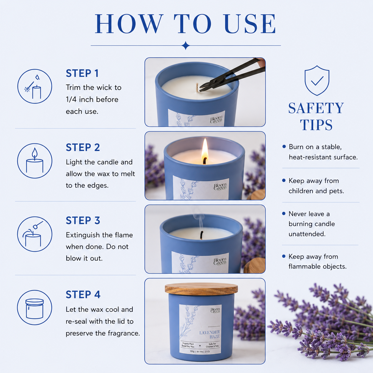 Lavender Scented Candle 100gm – Relaxing Aromatherapy Soy Wax Candle | Long Lasting Floral Home Fragrance Candle by Bloom Green