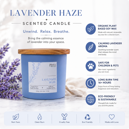 Lavender Scented Candle 100gm – Relaxing Aromatherapy Soy Wax Candle | Long Lasting Floral Home Fragrance Candle by Bloom Green