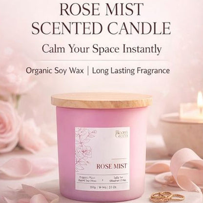 Rose Scented Candle 100gm – Luxury Floral Aromatherapy Candle | Long Lasting Romantic Home Fragrance Candle by Bloom Green