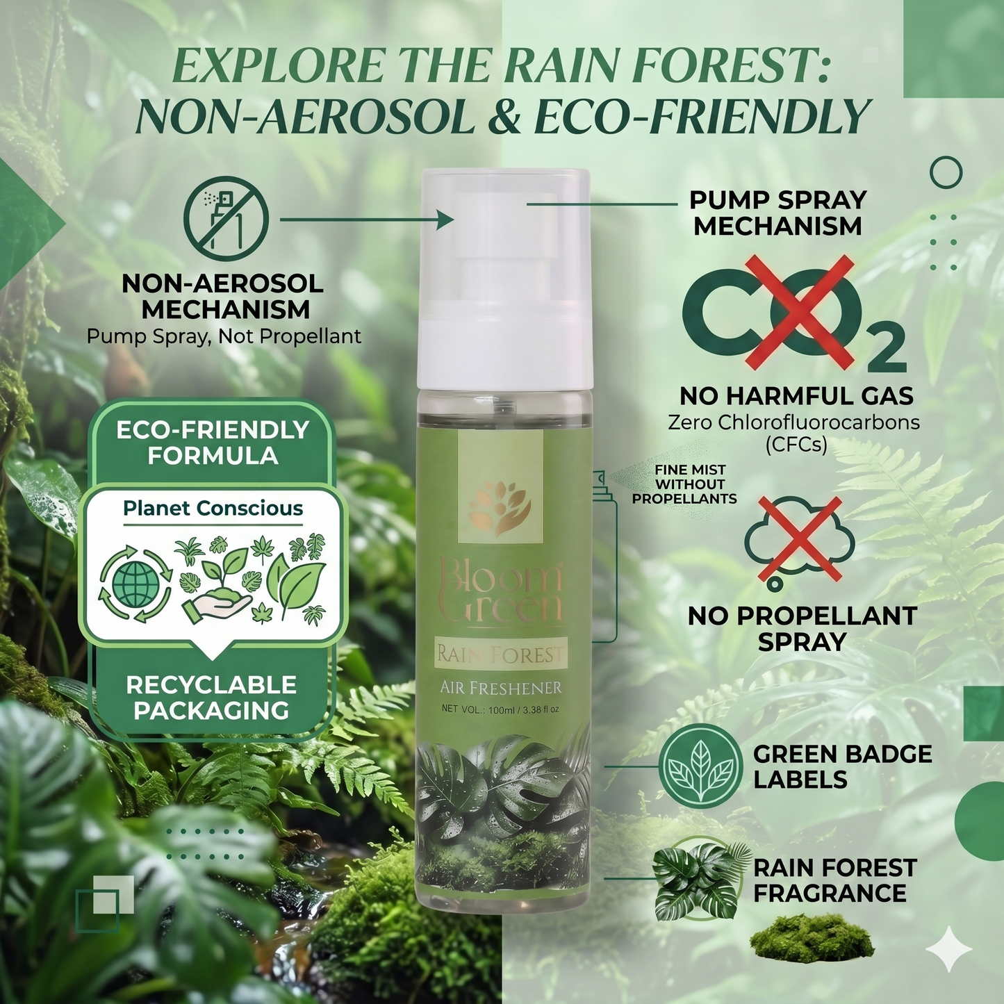 Rain Forest Natural Air Freshener Spray – Fresh Green Nature Aroma | 100ml