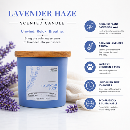 Lavender Scented Candle 100gm – Relaxing Aromatherapy Soy Wax Candle | Long Lasting Floral Home Fragrance Candle by Bloom Green