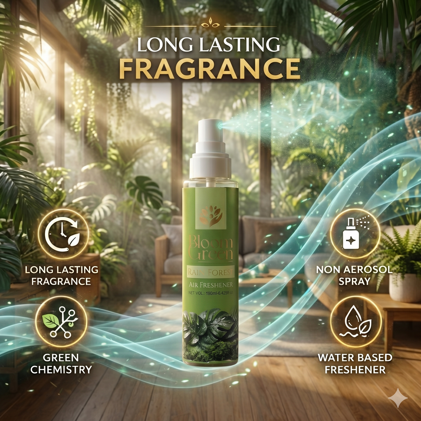 Rain Forest Natural Air Freshener Spray – Fresh Green Nature Aroma | 190ml