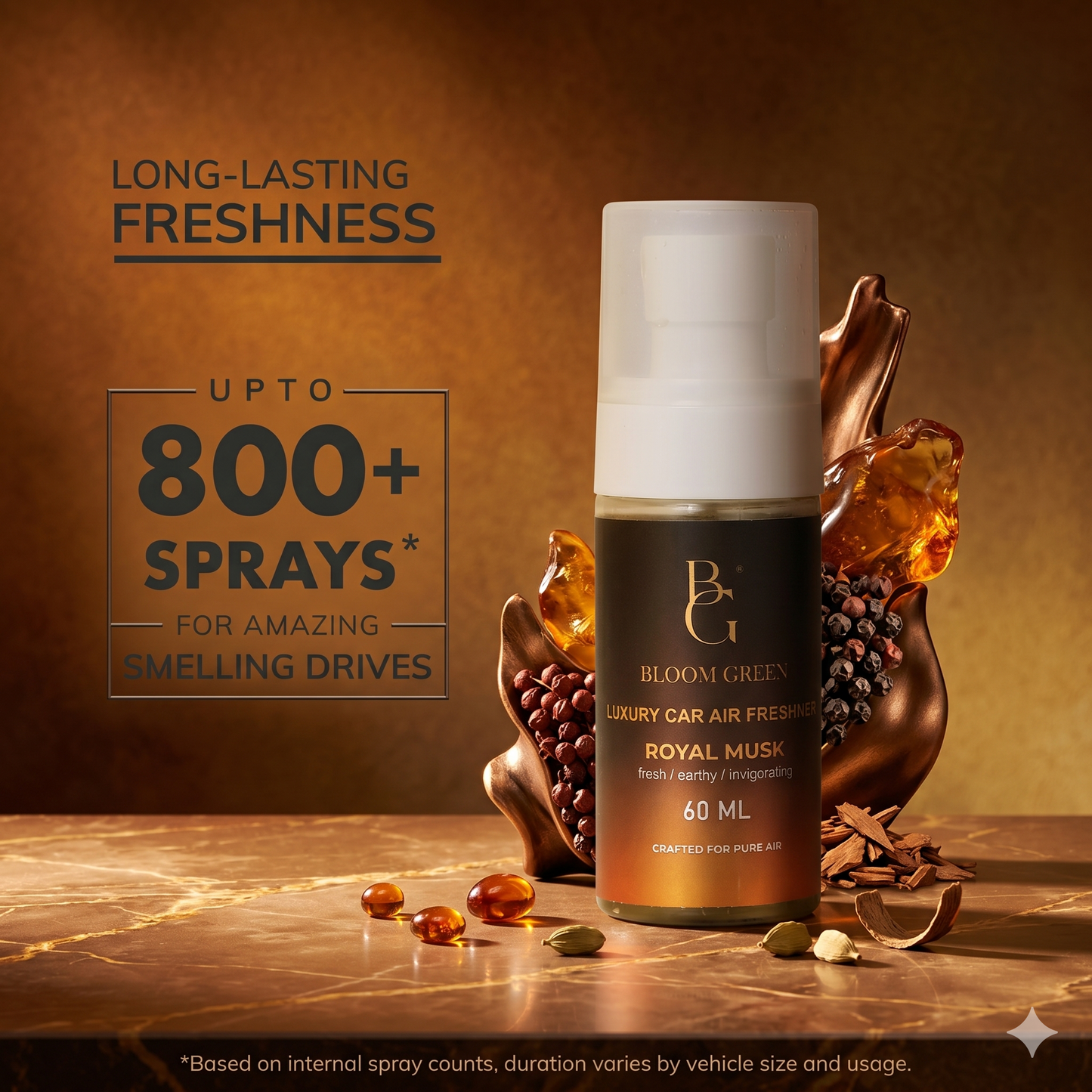 Royal Musk Car Spray 60ml – Luxury Musk Car Perfume Spray | Long Lasting Premium Car Air Freshener by Bloom Green