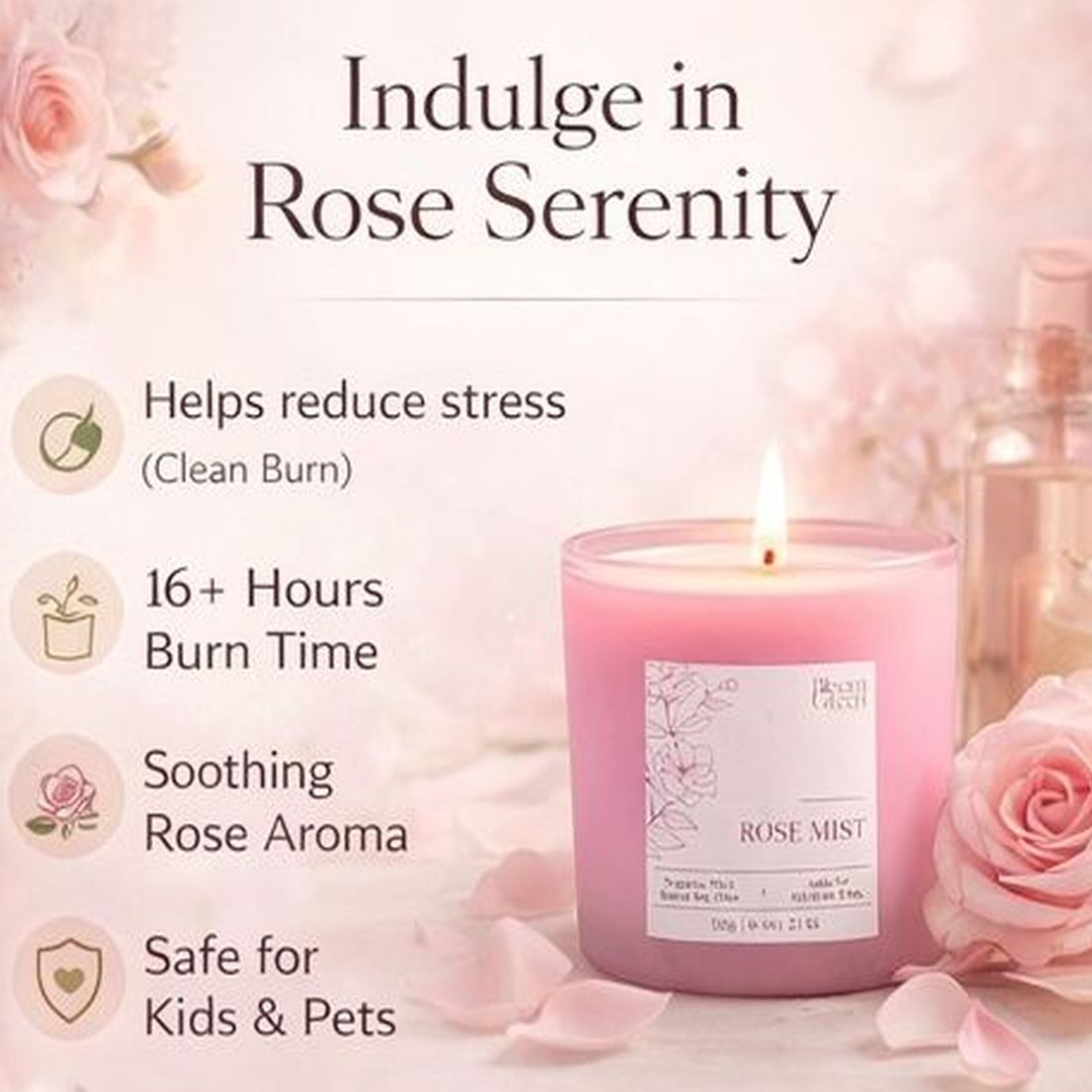 Rose Scented Candle 100gm – Luxury Floral Aromatherapy Candle | Long Lasting Romantic Home Fragrance Candle by Bloom Green