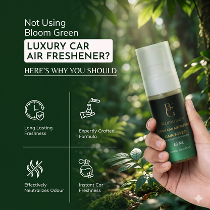 Rain Forest Car Spray 60ml – Fresh Aqua Woody Car Perfume Spray | Long Lasting Luxury Car Air Freshener by Bloom Green
