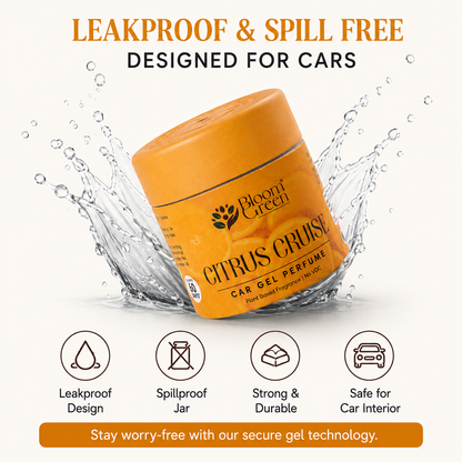 Citrus Cruise Car Gel Freshener 40gm – Natural Citrus Car Perfume Gel | Long Lasting Plant-Based Dashboard Air Freshener by Bloom Green