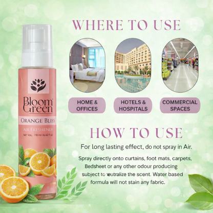 Orange Bliss Natural Air Freshener Spray – Citrusy Fresh Room Fragrance | 190ml