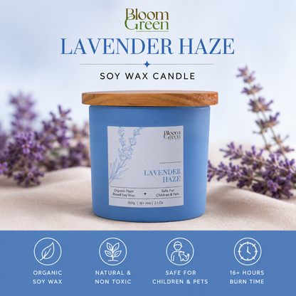 Lavender Scented Candle 100gm – Relaxing Aromatherapy Soy Wax Candle | Long Lasting Floral Home Fragrance Candle by Bloom Green