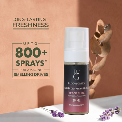 Peace Aura Car Spray 60ml – Calming Luxury Car Perfume Spray | Long Lasting Fresh Floral Woody Air Freshener by Bloom Green