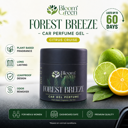 Forest Breeze Car Gel Freshener 40gm – Natural Woody Car Perfume Gel | Long Lasting Fresh Forest Dashboard Air Freshener by Bloom Green