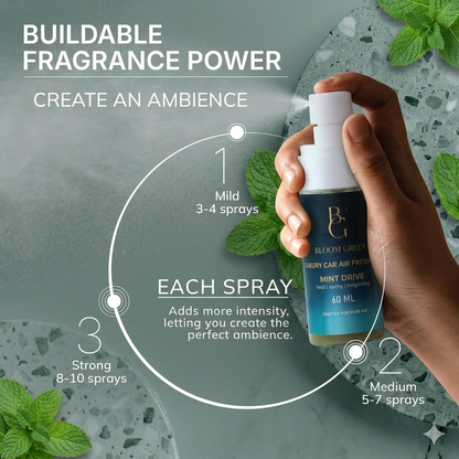 Mint Drive Car Spray 60ml – Refreshing Mint Car Perfume Spray | Long Lasting Cool Fresh Car Air Freshener by Bloom Green