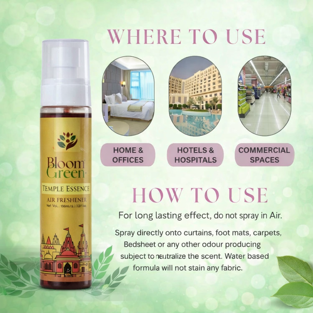 Temple Essence Natural Air Freshener Spray – Sacred Sandalwood & Woody Aroma | 100 ML