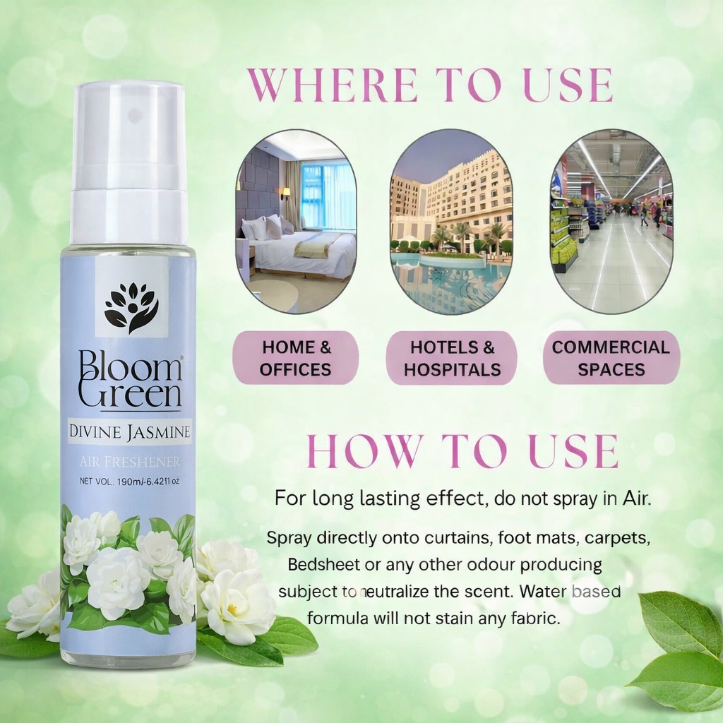 Divine Jasmine Natural Air Freshener Spray – Refreshing Floral Aroma | 190ml