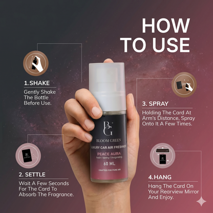 Peace Aura Car Spray 60ml – Calming Luxury Car Perfume Spray | Long Lasting Fresh Floral Woody Air Freshener by Bloom Green
