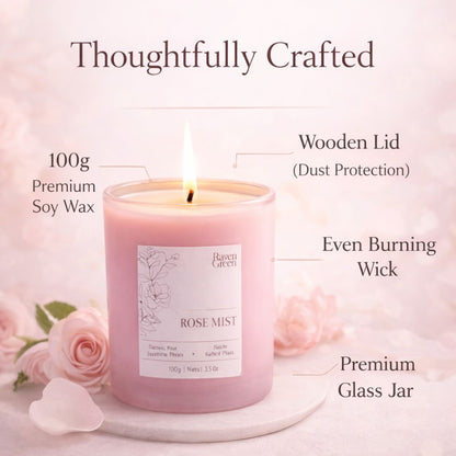 Rose Scented Candle 100gm – Luxury Floral Aromatherapy Candle | Long Lasting Romantic Home Fragrance Candle by Bloom Green