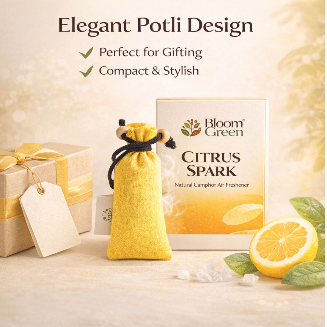 Citrus Camphor Cone 60gm – Natural Camphor Air Freshener Cones with Refreshing Citrus Aroma | Long Lasting Home & Prayer Room Freshener by Bloom Green