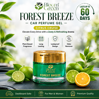 Forest Breeze Car Gel Freshener 40gm – Natural Woody Car Perfume Gel | Long Lasting Fresh Forest Dashboard Air Freshener by Bloom Green