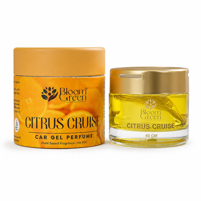 Citrus Cruise Car Gel Freshener 40gm – Natural Citrus Car Perfume Gel | Long Lasting Plant-Based Dashboard Air Freshener by Bloom Green