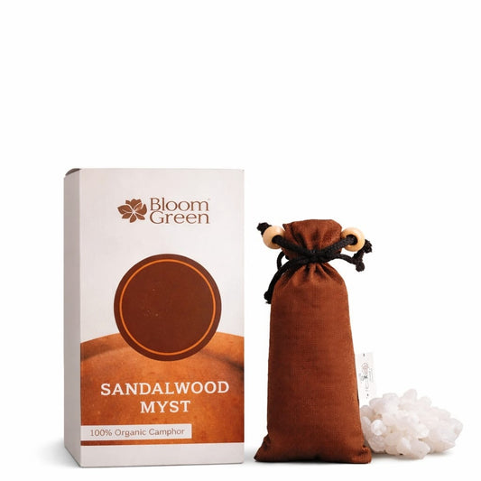 Sandalwood Camphor Cone 60gm – Natural Camphor Air Freshener Cones with Sacred Sandalwood Aroma | Long Lasting Home & Prayer Room Freshener by Bloom Green