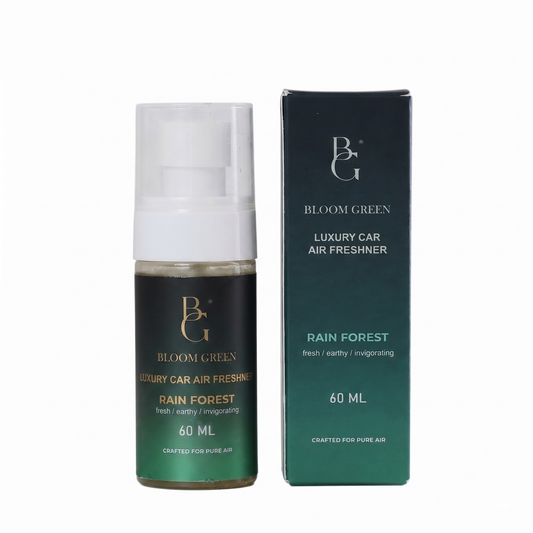 Rain Forest Car Spray 60ml – Fresh Aqua Woody Car Perfume Spray | Long Lasting Luxury Car Air Freshener by Bloom Green
