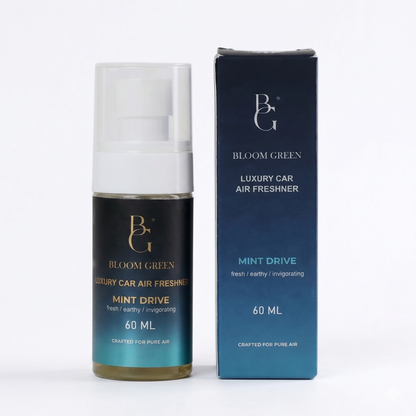 Mint Drive Car Spray 60ml – Refreshing Mint Car Perfume Spray | Long Lasting Cool Fresh Car Air Freshener by Bloom Green