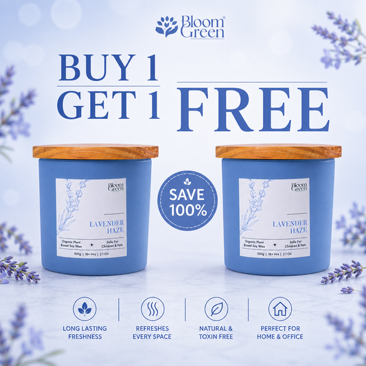 Buy Lavender Haze Soy Wax Candle 100g & Get 1 Free | Bloom Green Buy 1 Get 1 Offer
