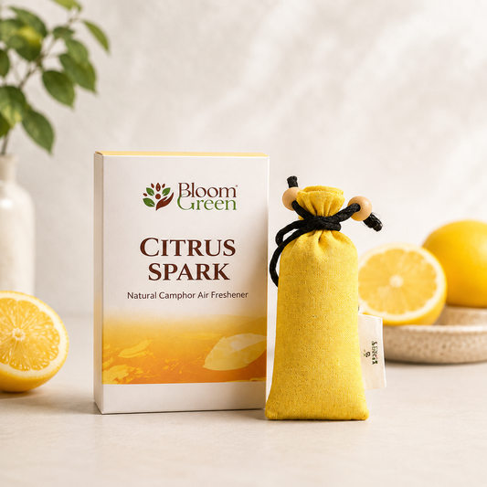 Citrus Camphor Cone 60gm – Natural Camphor Air Freshener Cones with Refreshing Citrus Aroma | Long Lasting Home & Prayer Room Freshener by Bloom Green