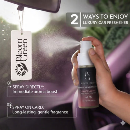 Peace Aura Car Spray 60ml – Calming Luxury Car Perfume Spray | Long Lasting Fresh Floral Woody Air Freshener by Bloom Green