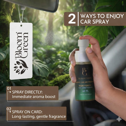 Rain Forest Car Spray 60ml – Fresh Aqua Woody Car Perfume Spray | Long Lasting Luxury Car Air Freshener by Bloom Green